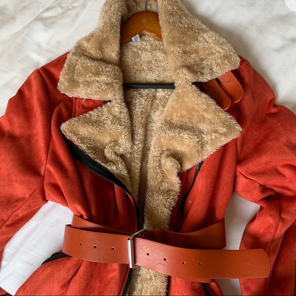 Misslook Red Orange Lapel Solid Jacket Size Small - image 2